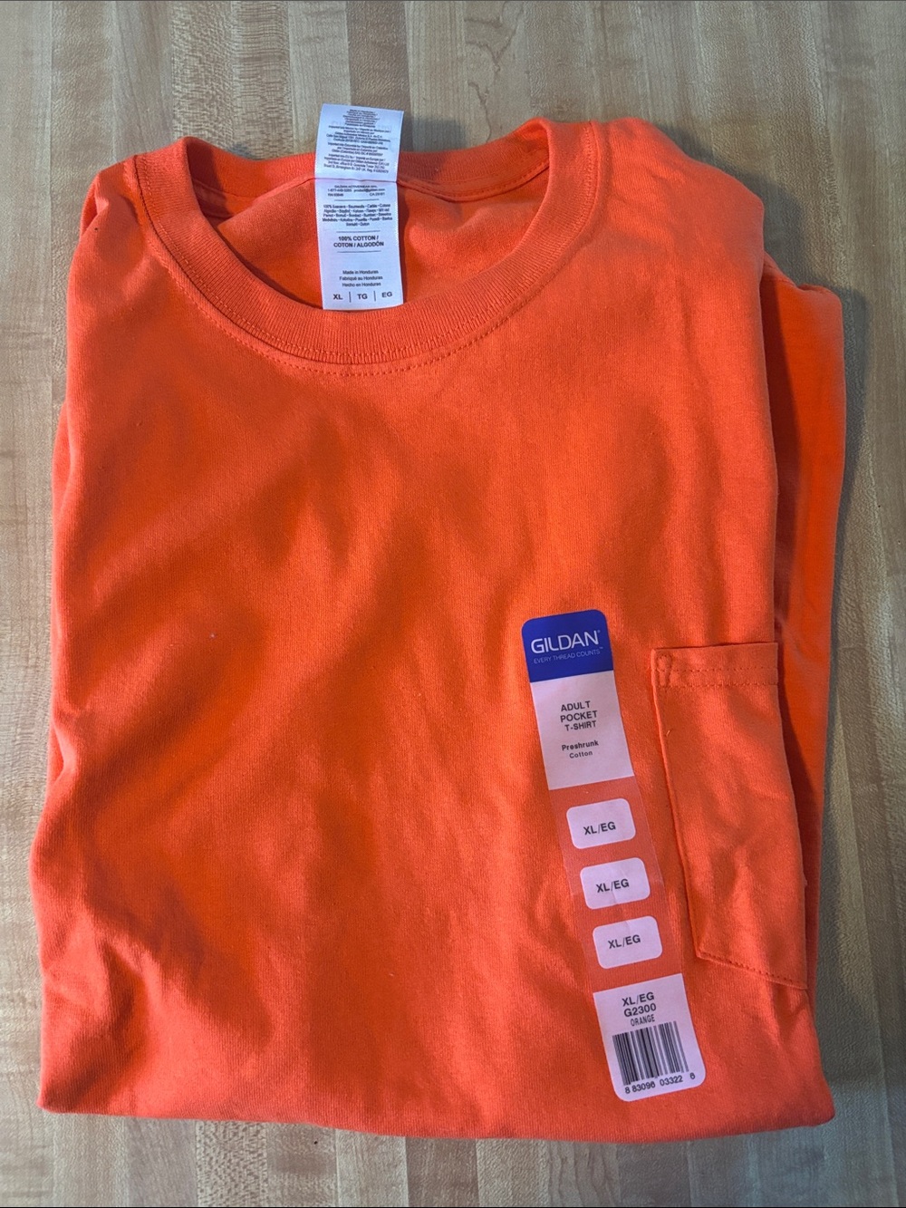 Gildan Bright Orange Size XL Shirt w/ Pocket NWT